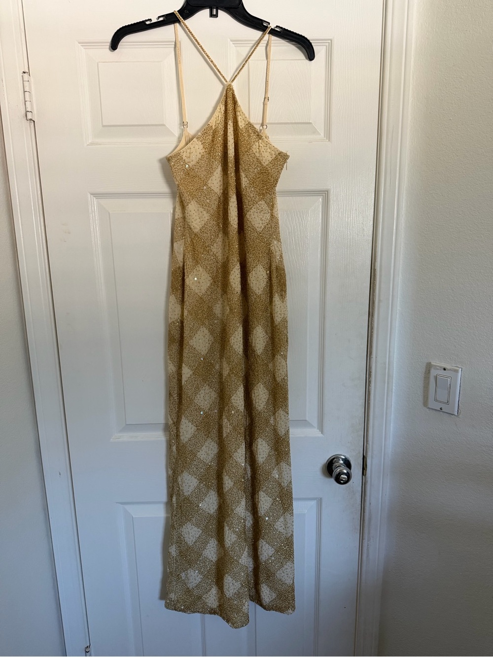 Staud Gold Sequin Slip Dress with halter Straps